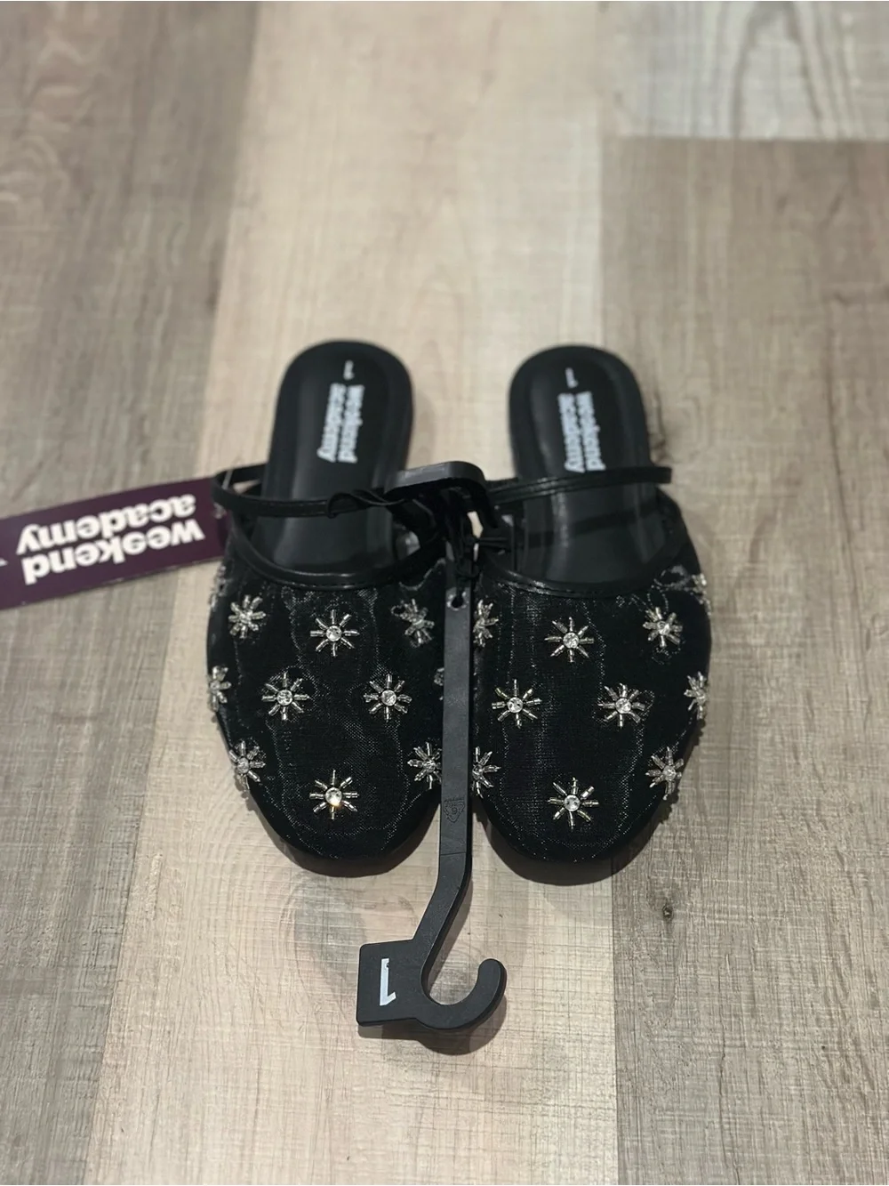 Weekenders Black Embellished Slip-On Girls' Mules